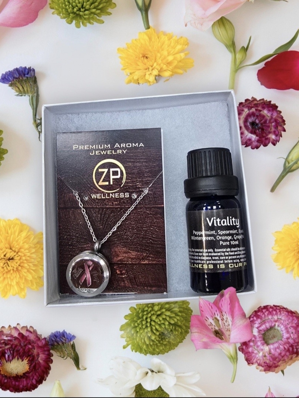 ZP Wellness Vitality Aroma Necklace Set — Pink Accent